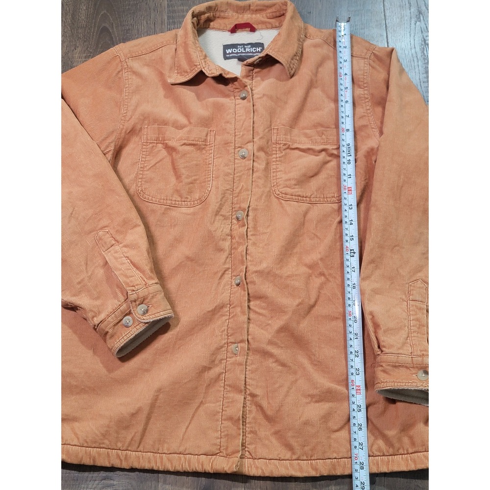 Woolrich Womens Large Corduroy Fleece Lined Shirt Jacket Terracotta Orange L